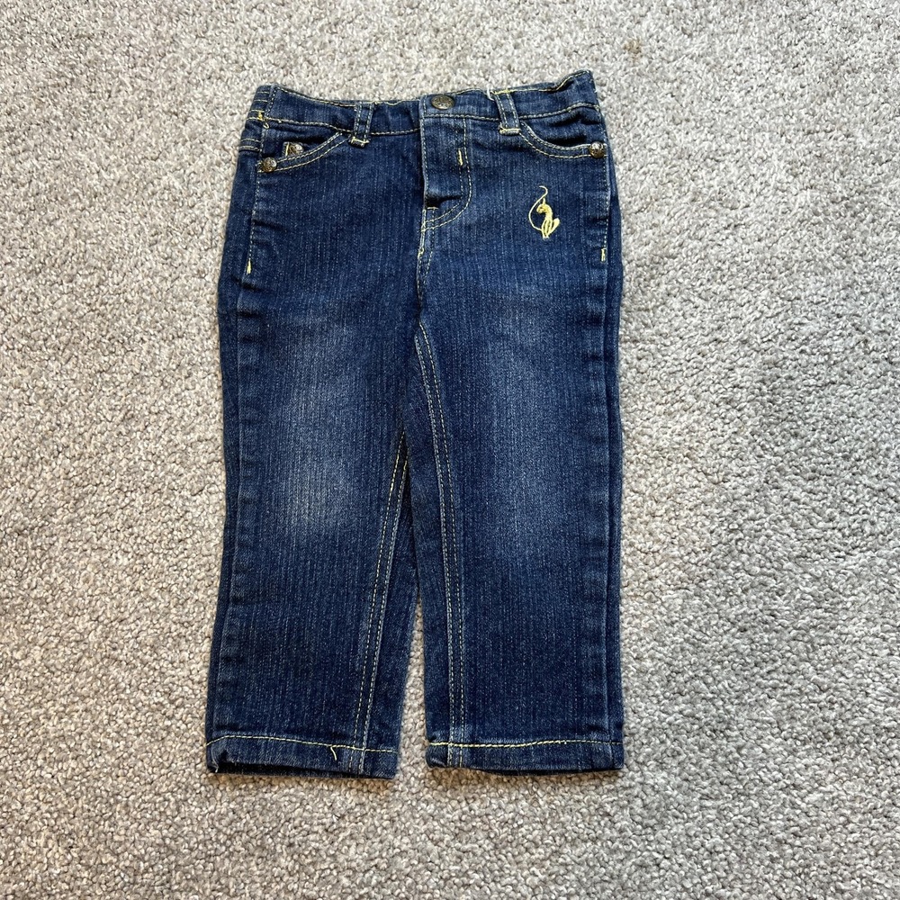 vtg y2k Baby Phat Jeans Girls 12M Dark Wash Denim Pants Gold Logo Stretch